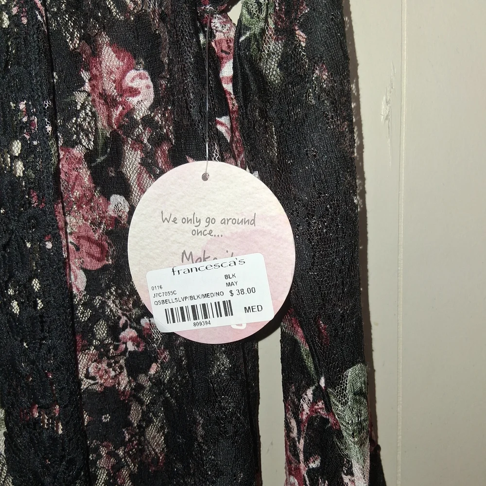 Floral Sheer Lace Duster Robe - Black & Pink - Picture 4 of 6